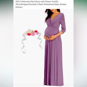 KIM S Maternity Maxi Dress Wrapped Ruched V Neck Photoshoot